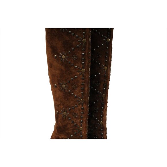 Saint Laurent Womens Ella Studded Knee Boots US 7 EU 37 Brown Suede - Picture 2 of 16